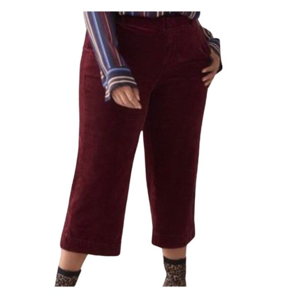 Addition Elle Corduroy Cropped Jeans Burgundy